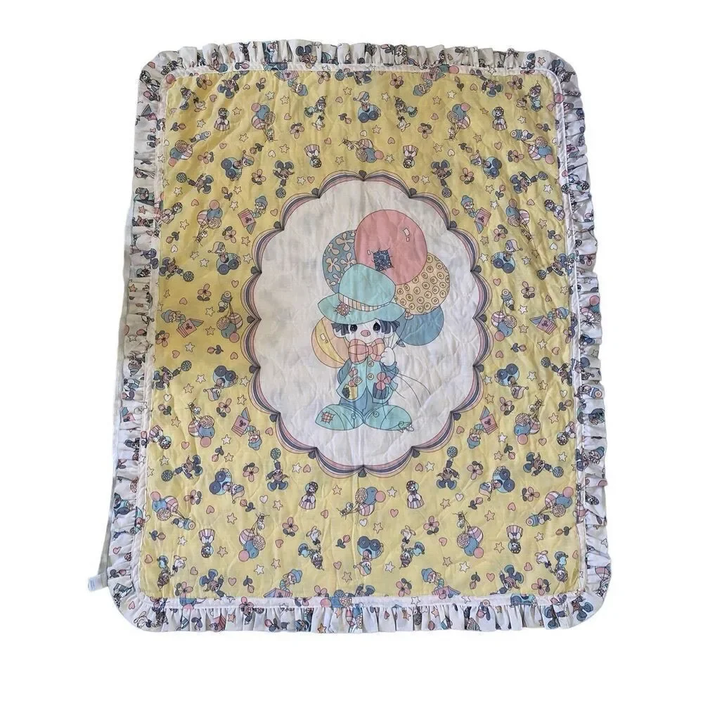 Vintage Precious Moments Baby Blanket Quilt Clown Ballons Jack In Box 44 x 35 in